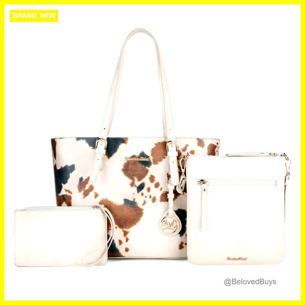 Leopard Print Tote Bag Set with Crossbody and Wristlet, 3-Piece Handbag